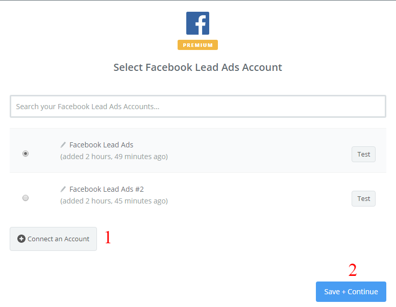 Kết nối tới tài khoản Facebook Lead Ads